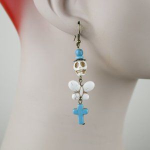 Day of the Dead Winged Skull w/ Cross Earrings